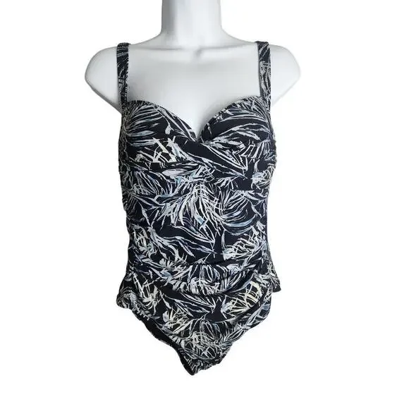 Nip Tuck Swim Palm Foil Twist Front Tummy Control Swimsuit sz 10 modest slimming - Picture 1 of 10